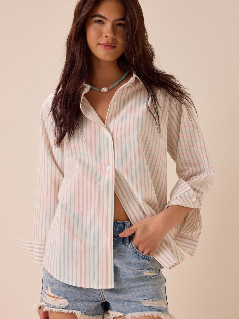 Altar’d State Palmer Striped Button Down Shirt Size Medium